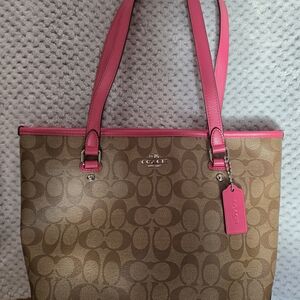 Coach Signature Tote Bag - Brown and Pink